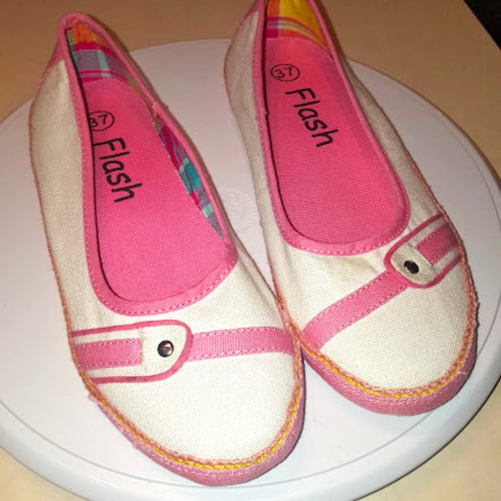 3/'$15.00: Perfect Pink! Espadrille-type Canvas Flats, Sz.37(~6)